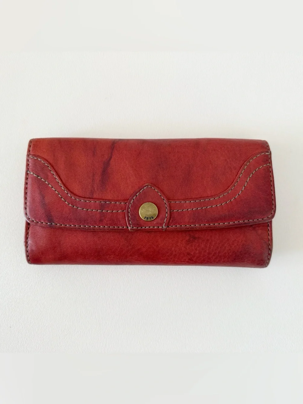 Frye Distressed Red Leather Snap Wallet